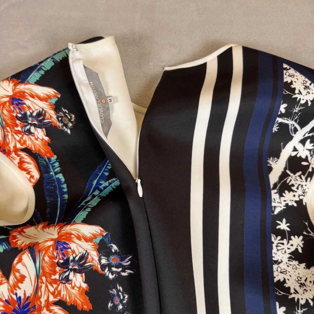 Clover Canyon Floral Print Dress Medium Black Blue Orange Geometric Pattern - Picture 7 of 8